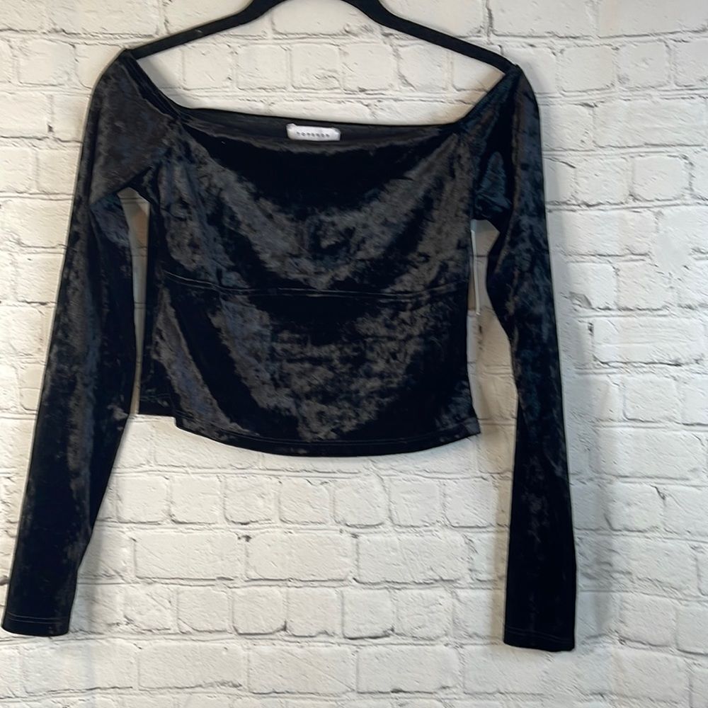 Top Shop Women's Black Velvet Long Sleeve Shirt, size 6, Black Velvet Top